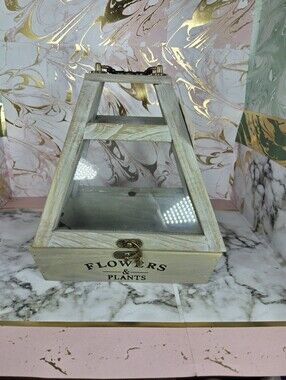 Ashland Floral Terrarium Mint Green Wood And Glass New With Tag